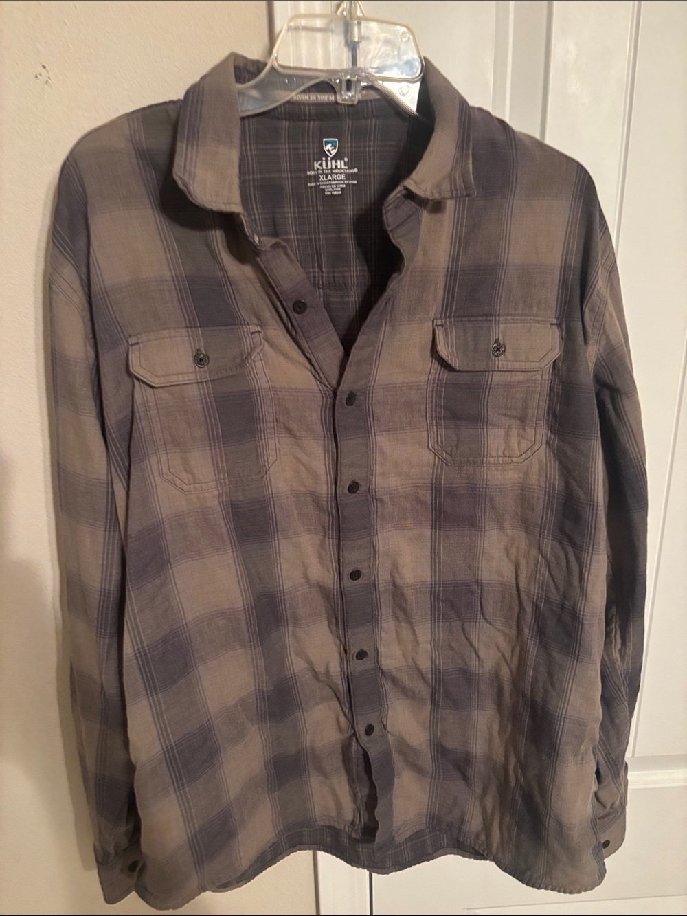Kuhl Men's Gray and Navy Plaid Button-Down Shirt